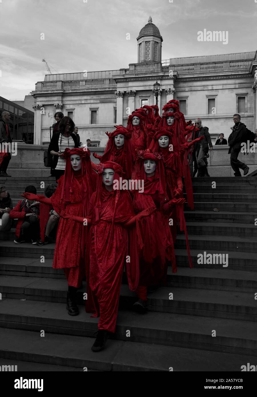 The Red Rebel Brigade at the Extinction Rebellion protests in London in 2019 Stock Photo