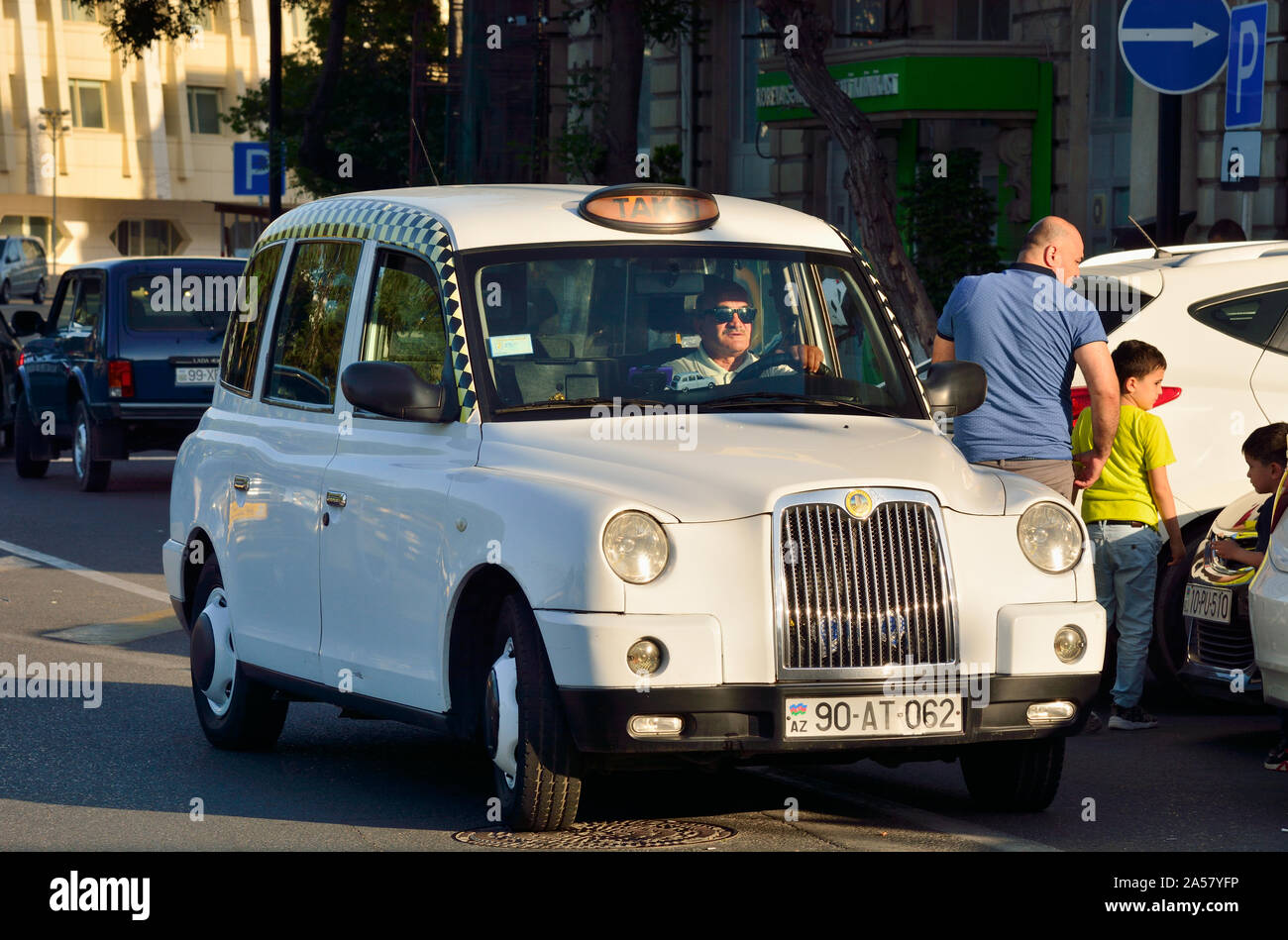 London-style taxi in Baku, Azerbaijan Stock Photo