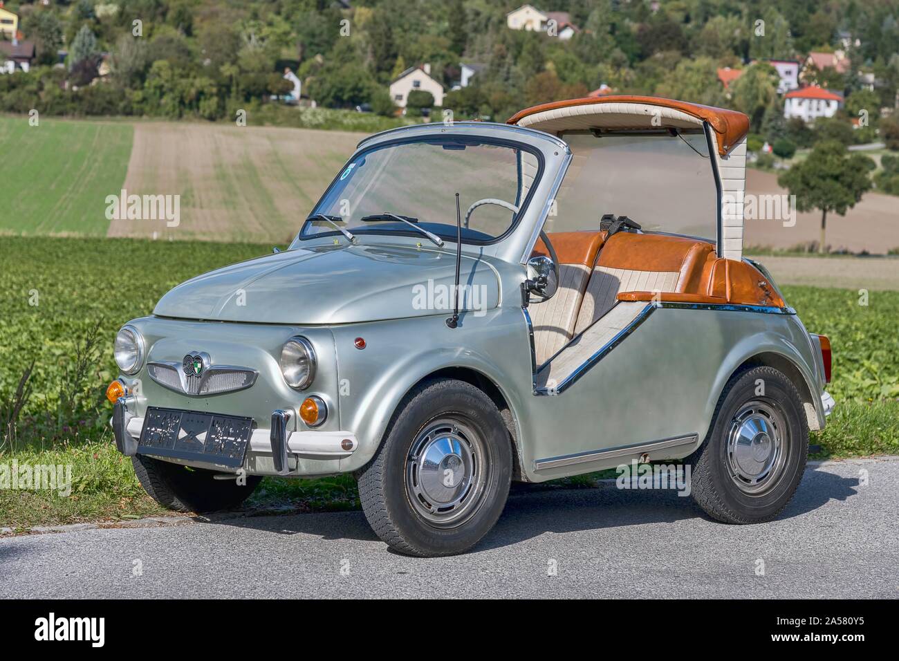 Oldtimer Puch 500D, modified Sacher, year of construction 1974, 2 cylinders, capacity 493 ccm, PS 16, 110 km/h, Austria Stock Photo