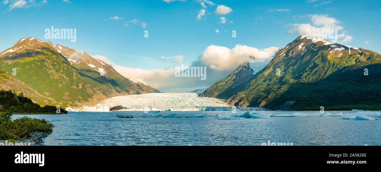 Landscape with Spencer Glacier and lake in Chugach National Forest, Alaska, USA Stock Photo
