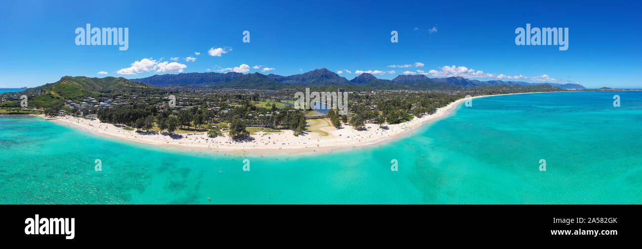 Aerial view of tropical Kailua Beach, Kailua, Oahu, Hawaii Islands, USA Stock Photo
