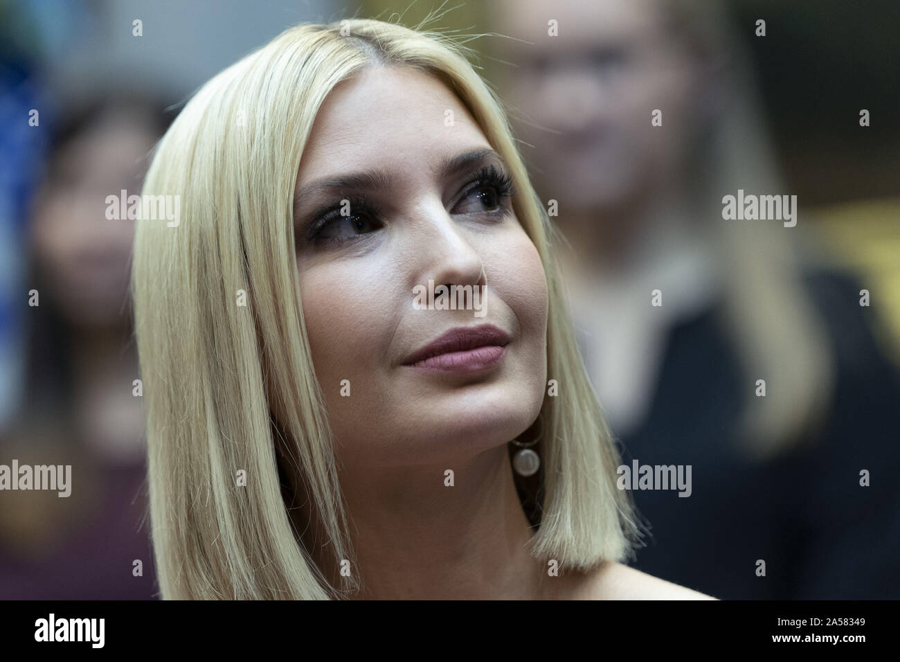 October 18, 2019, Washington, District of Columbia, USA: First Daughter and Advisor to the President Ivanka Trump attends a congratulatory call to NASA astronauts Jessica Meir and Christina Koch at the White House in Washington, DC  after they conducted the first all-female spacewalk outside of the International Space Station on Friday, October 18, 2019. .Credit: Chris Kleponis / Pool via CNP (Credit Image: © Chris Kleponis/CNP via ZUMA Wire) Stock Photo