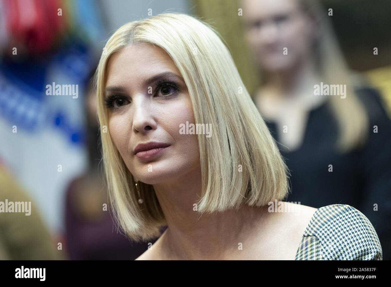 Washington, District of Columbia, USA. 18th Oct, 2019. First Daughter and Advisor to the President Ivanka Trump attends a congratulatory call to NASA astronauts Jessica Meir and Christina Koch at the White House in Washington, DC after they conducted the first all-female spacewalk outside of the International Space Station on Friday, October 18, 2019. Credit: Chris Kleponis/Pool via CNP Credit: Chris Kleponis/CNP/ZUMA Wire/Alamy Live News Stock Photo