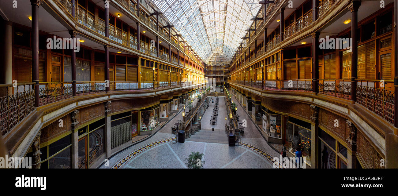 Victorian style interior of shopping mall, Arcade, Cleveland, Ohio, USA Stock Photo