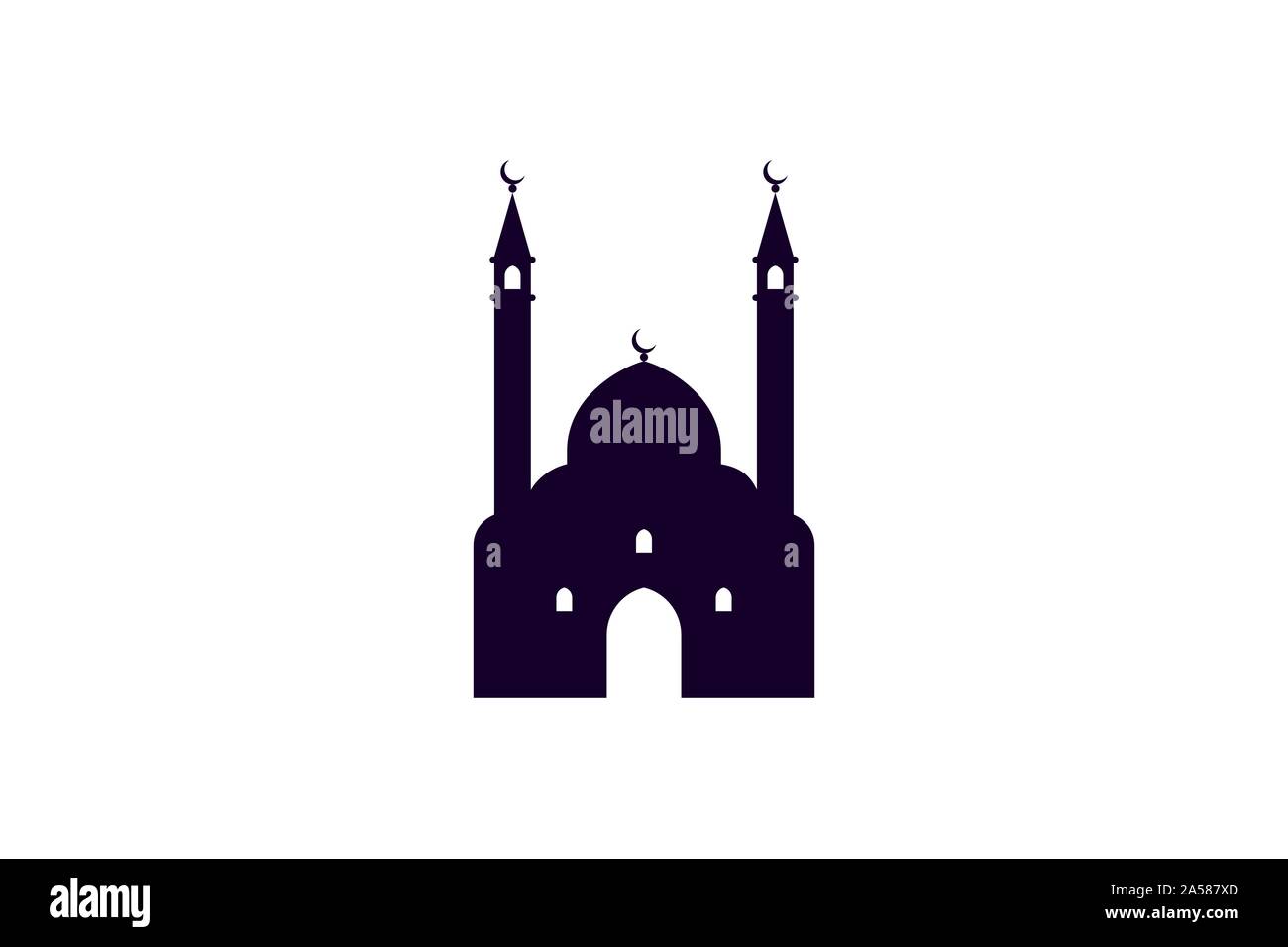 Mosque muslim silhouette icon. Islamic masjid stencil religious template isolated on white background. Vector moslem illustration Stock Vector