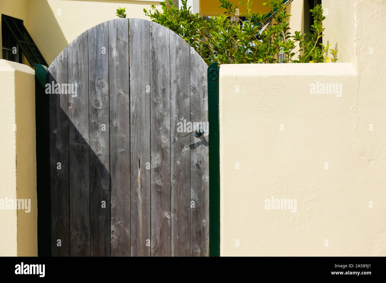Wooden door and tropical light St. Georges Bermuda. Stock Photo