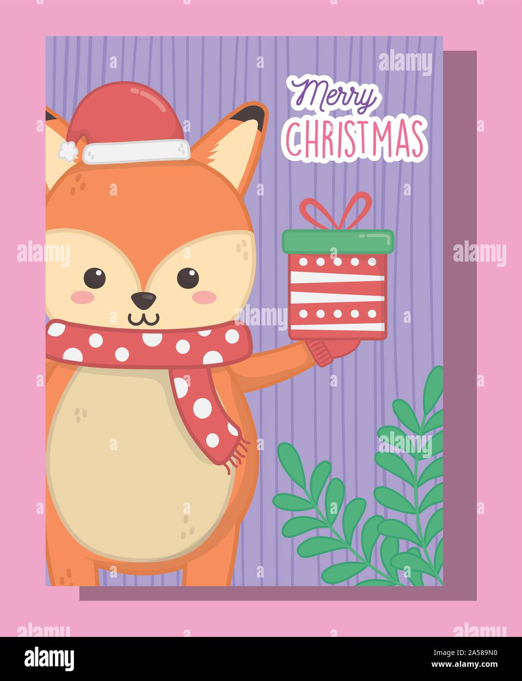 cute fox with gift and scarf merry christmas vector illustration Stock ...