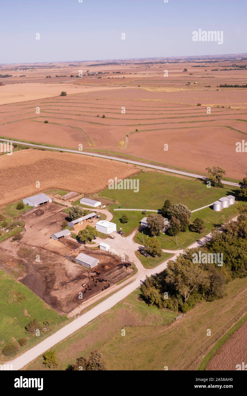 Aerial photograph of rural farmland in Mills County, Iowa, USA Stock