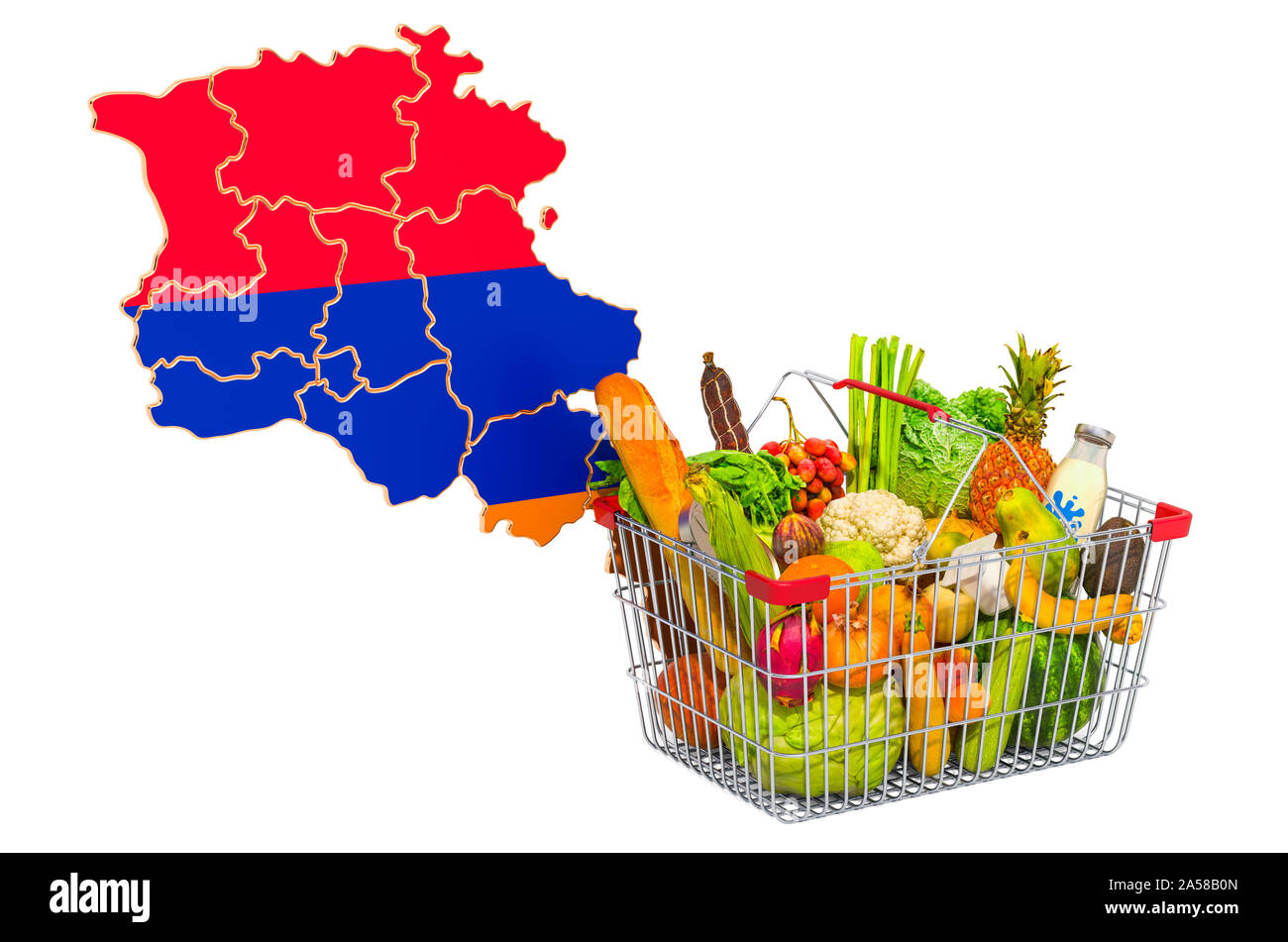 Purchasing power and market basket in Armenia concept. Shopping basket ...