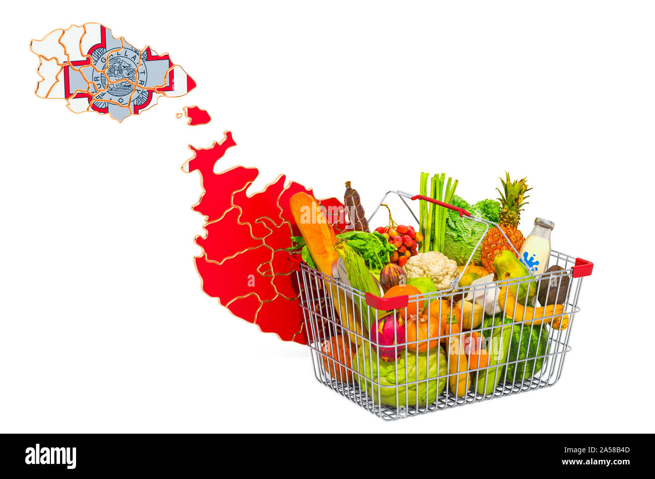 Purchasing power and market basket in Malta concept. Shopping basket