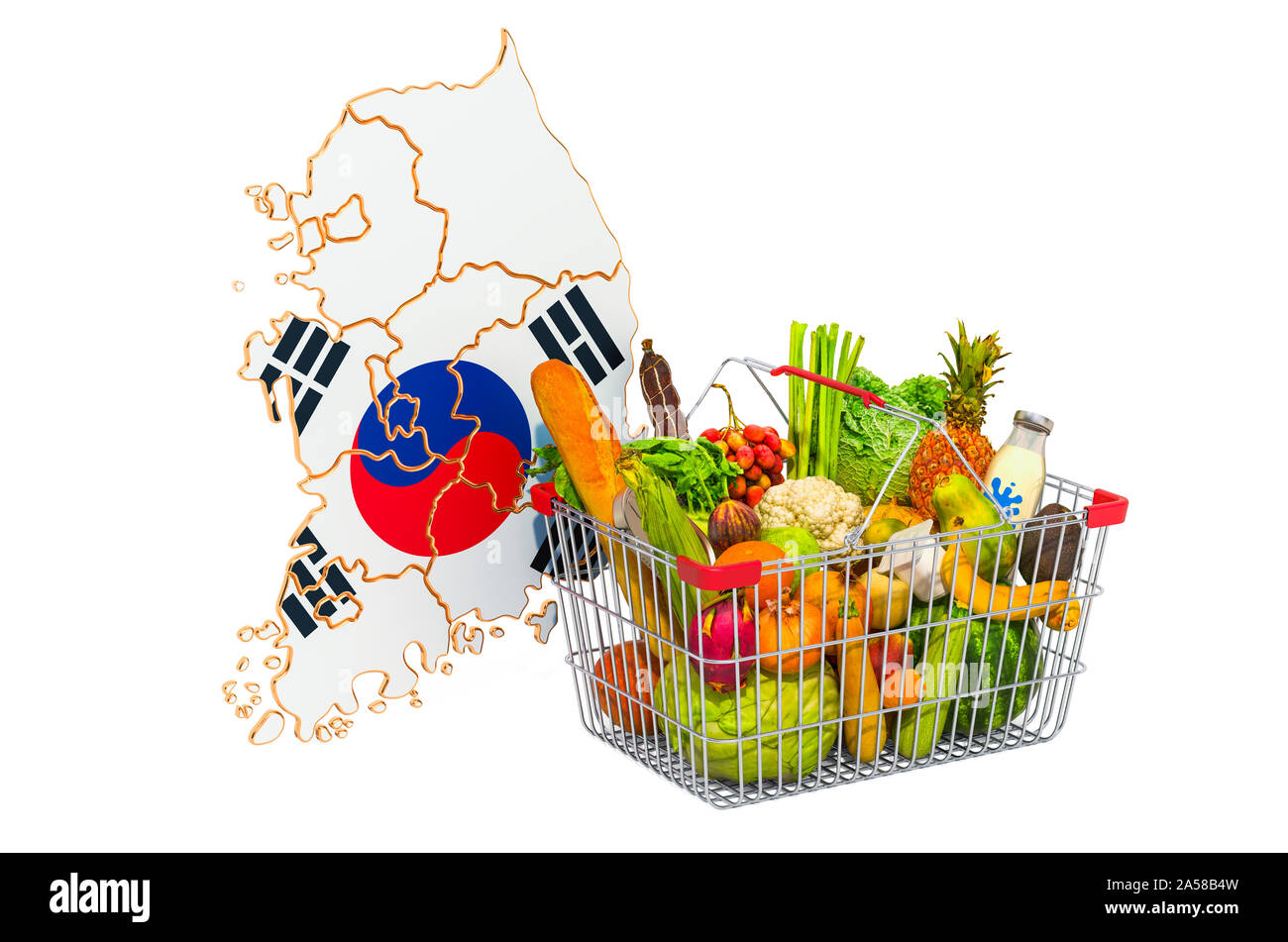 Purchasing power and market basket in South Korea concept. Shopping