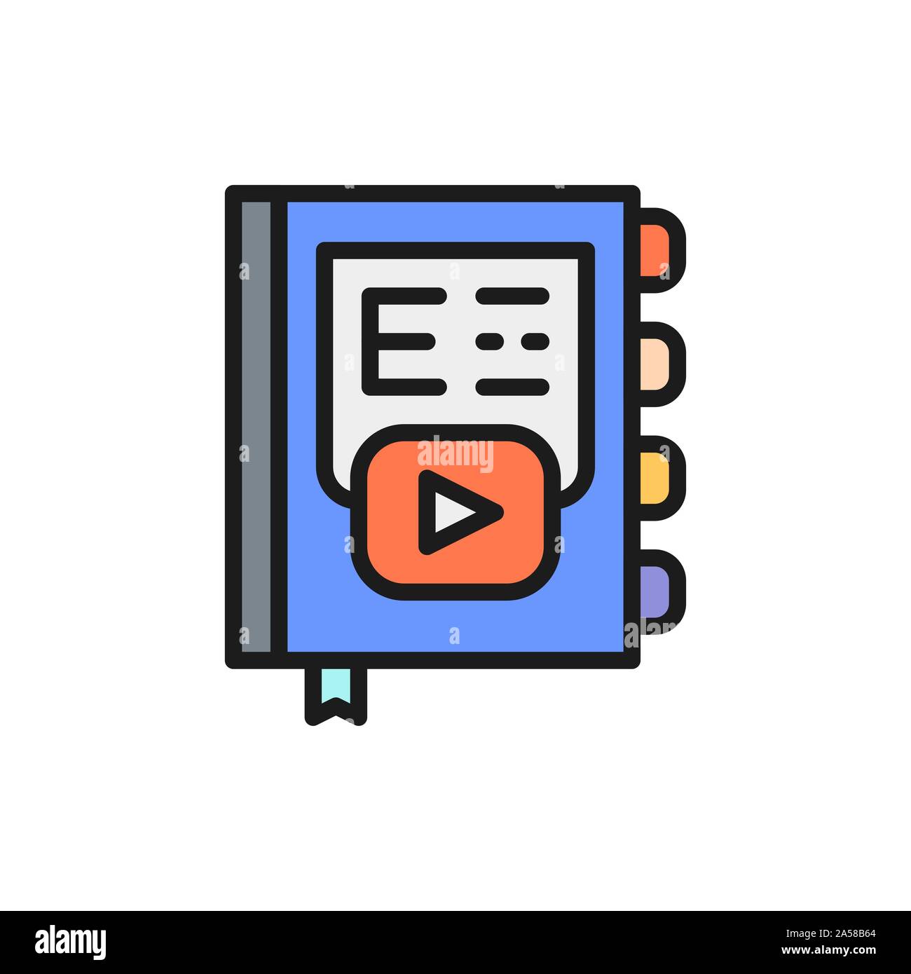 Online e-book, e-learning flat color line icon. Stock Vector