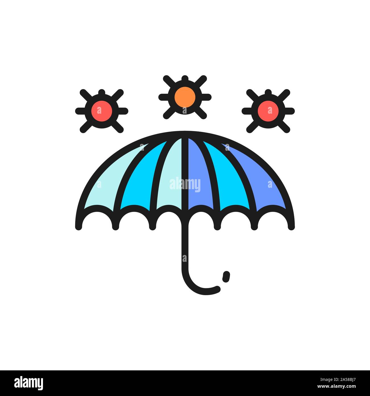 Viruses attack, data protection, antivirus, cyber security flat color line icon. Stock Vector