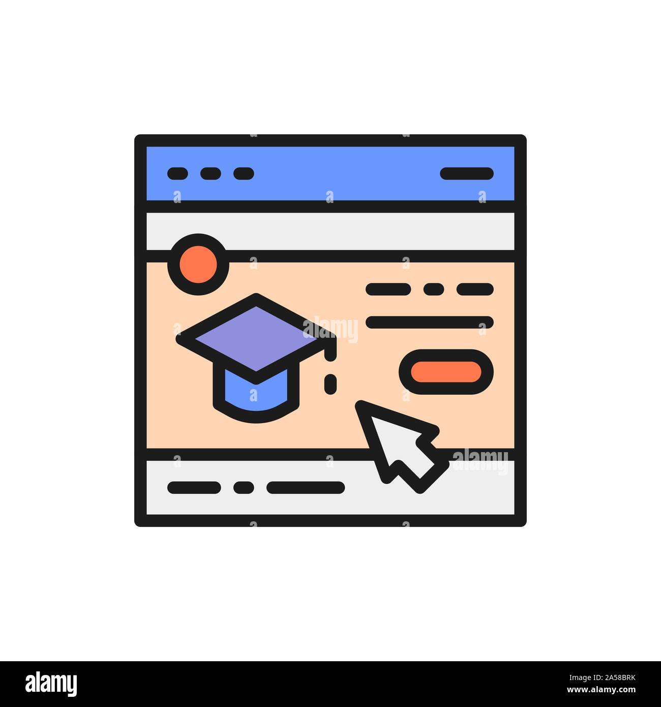 Education website, web page flat color line icon. Stock Vector