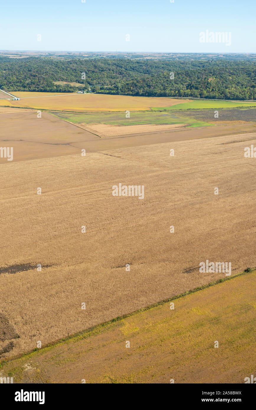 Aerial photograph of rural farmland in Mills County, Iowa, USA Stock