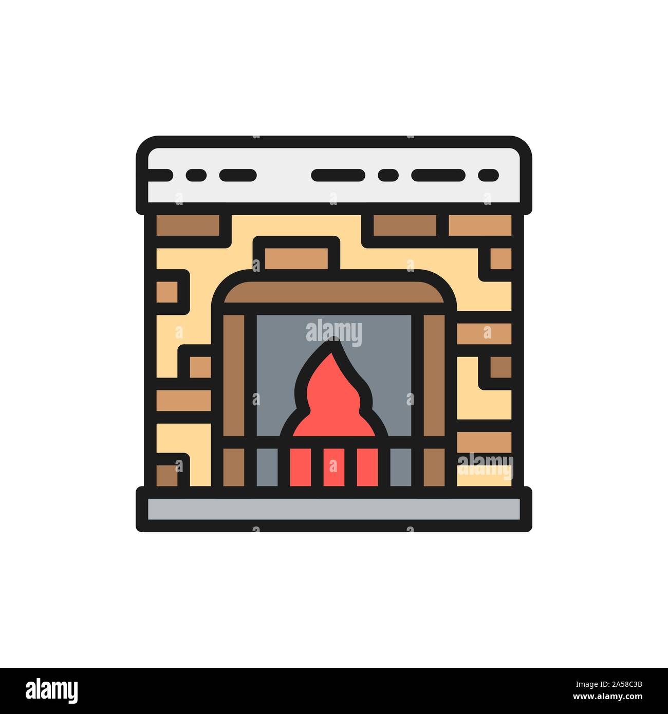 Fireplace flat color line icon. Isolated on white background Stock Vector