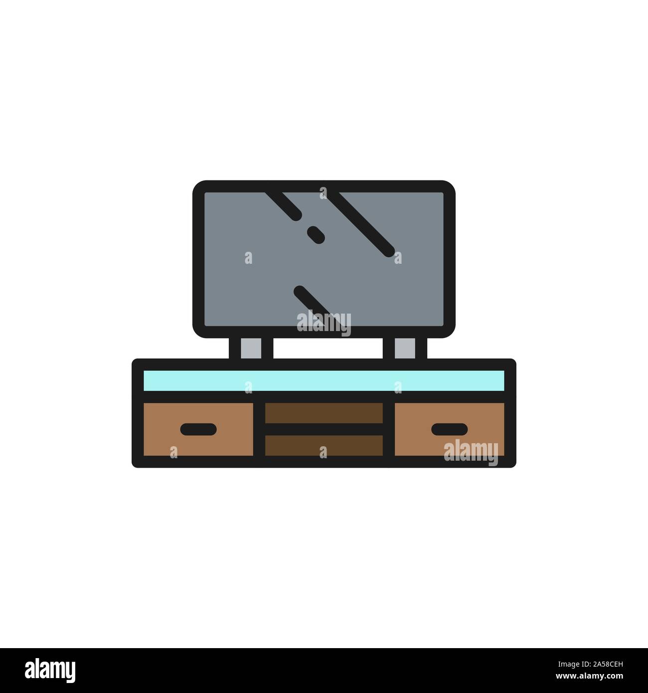 Television on nightstand flat color line icon. Stock Vector