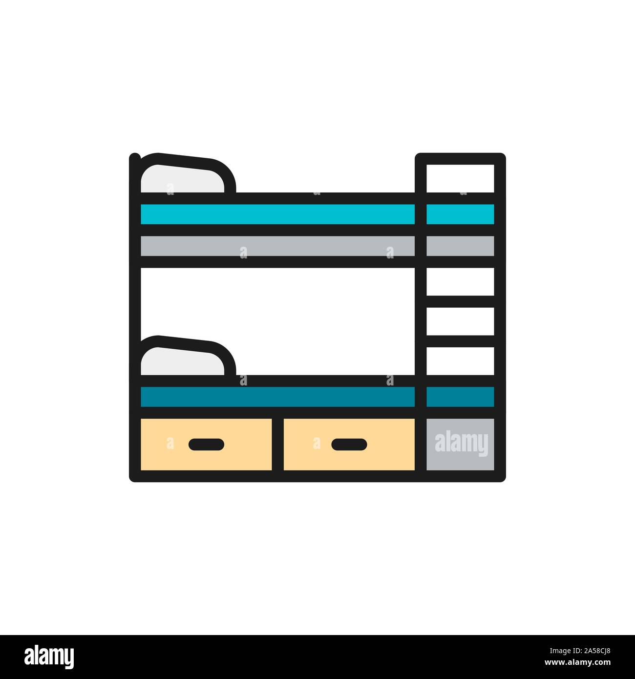 Vector bunk bed flat color line icon. Stock Vector