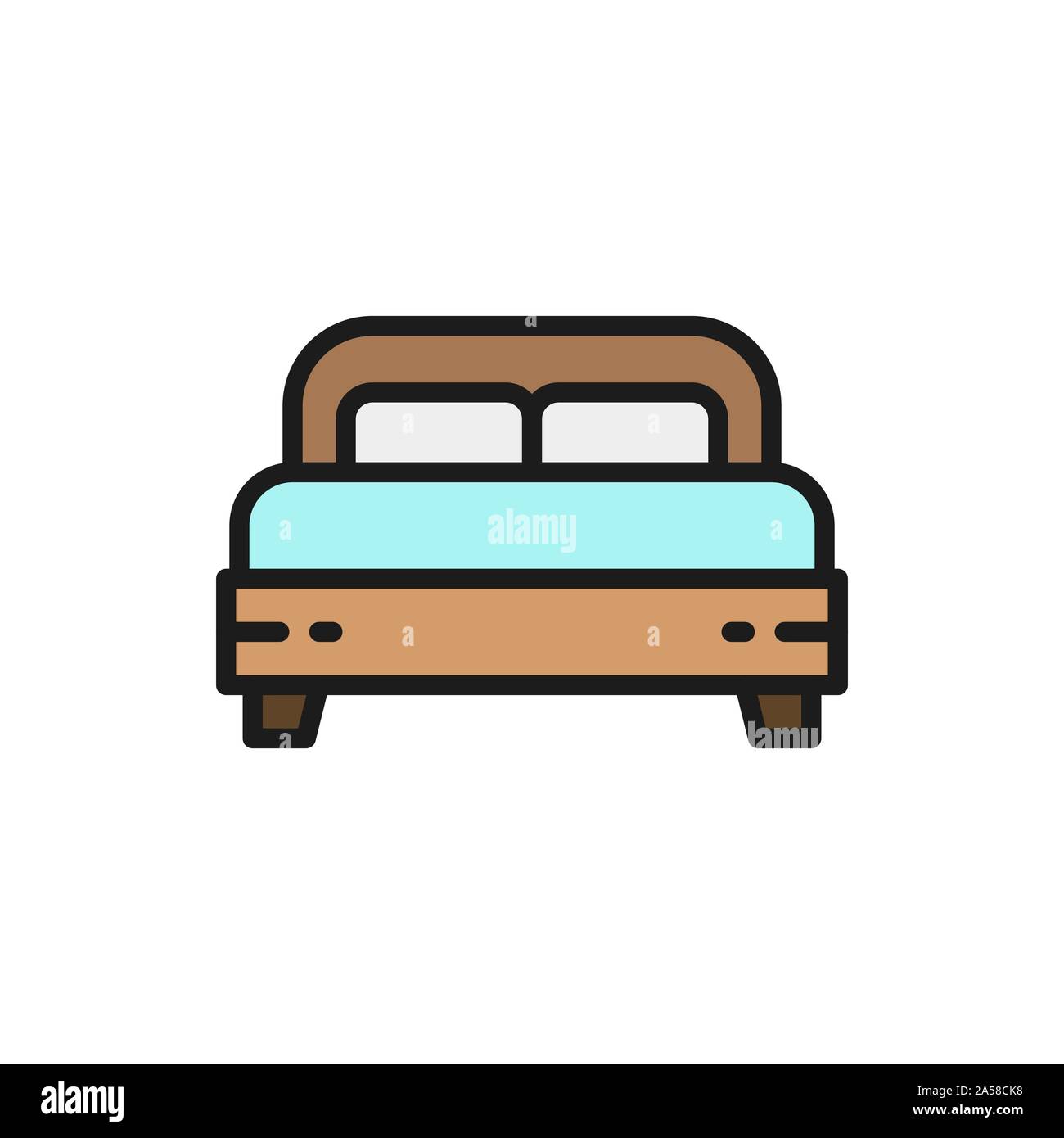 Vector double bed flat color line icon. Stock Vector