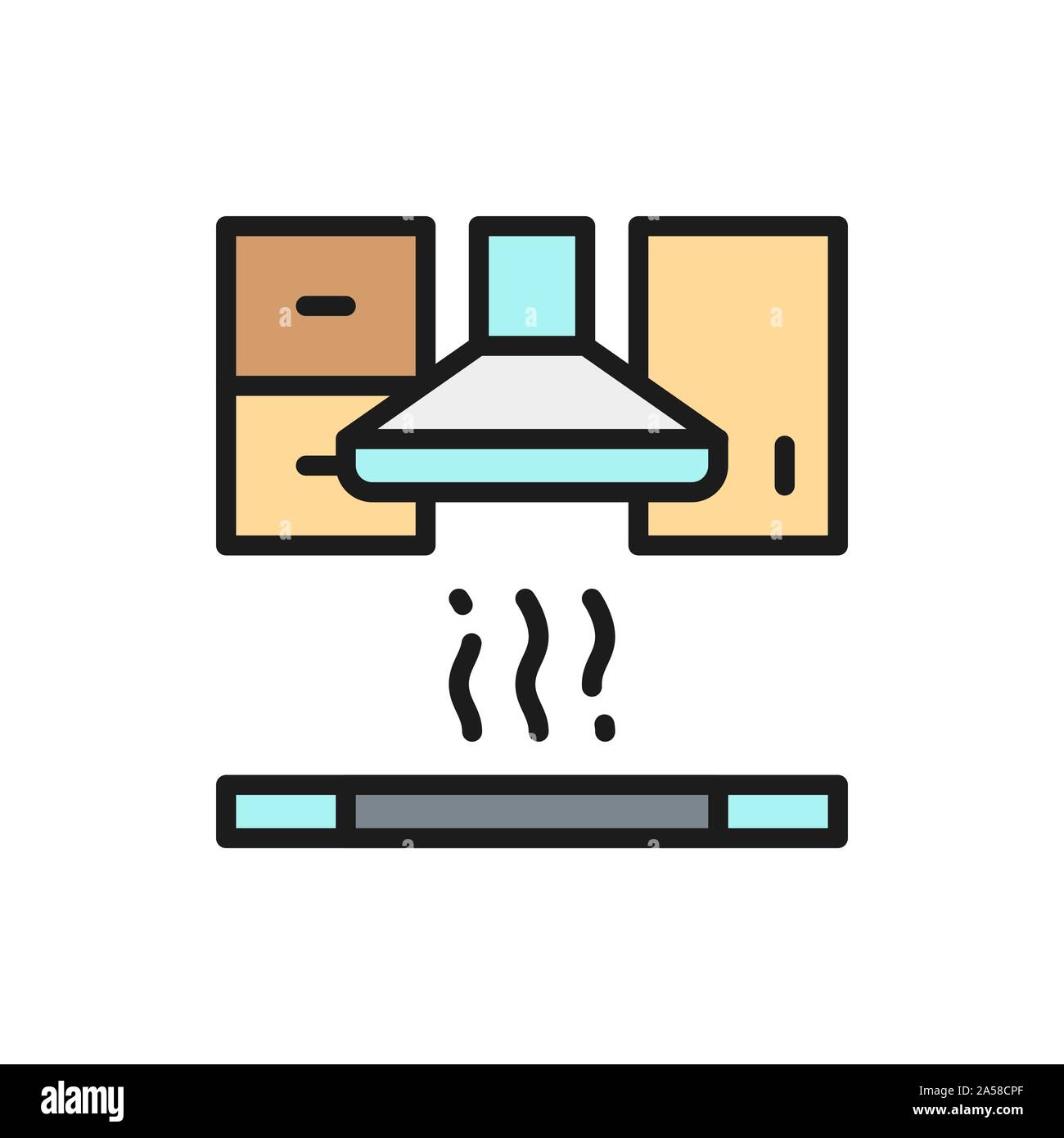 Extractor hood for kitchen flat color line icon. Stock Vector