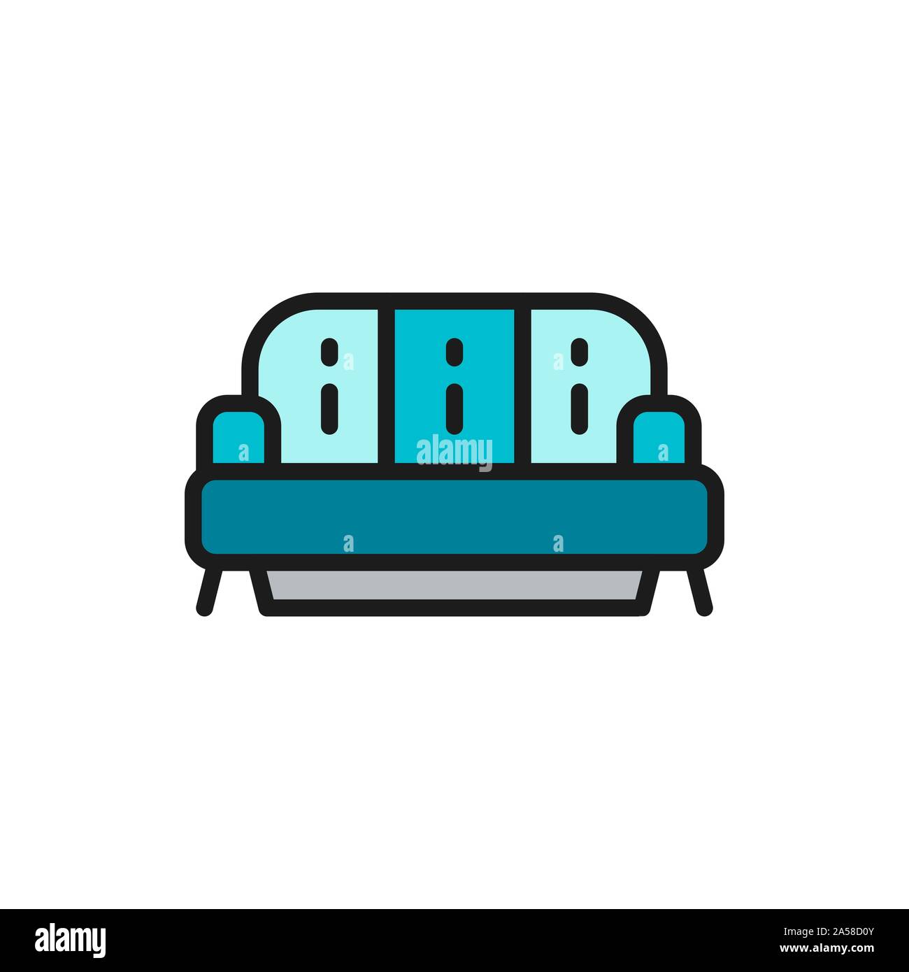 Sofa flat color line icon. Isolated on white background Stock Vector