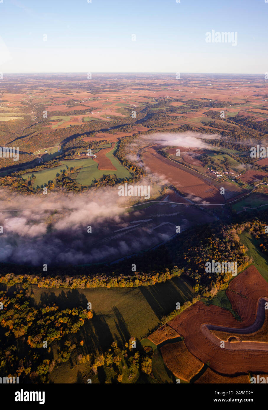 Aerial photograph of sunrise over rural southwest Wisconsin Stock Photo ...