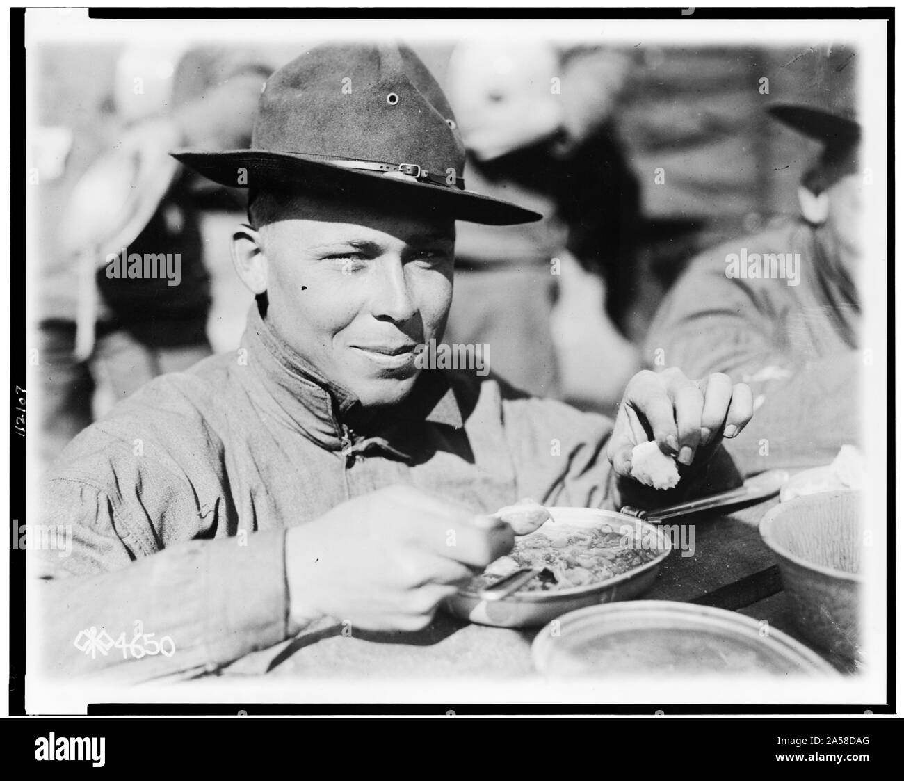 U.S. Army soldier eating Stock Photo