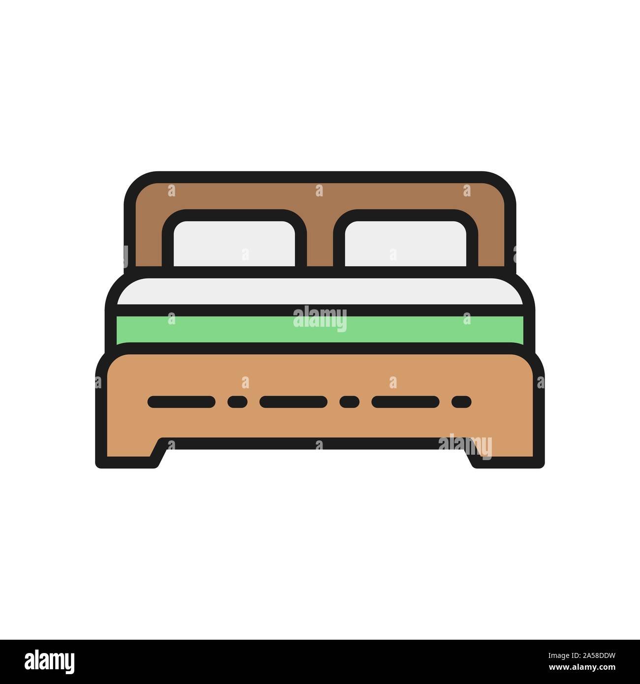 Vector double bed flat color line icon. Stock Vector