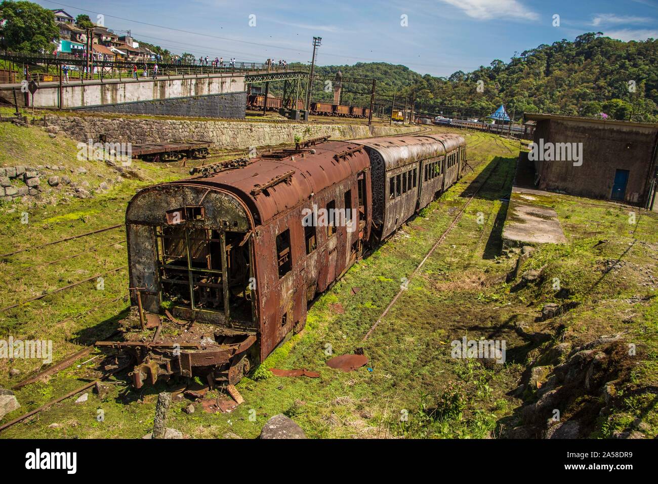 Train, junkyard, Paranapiacaba, Santo André, São Paulo, Brazil Stock