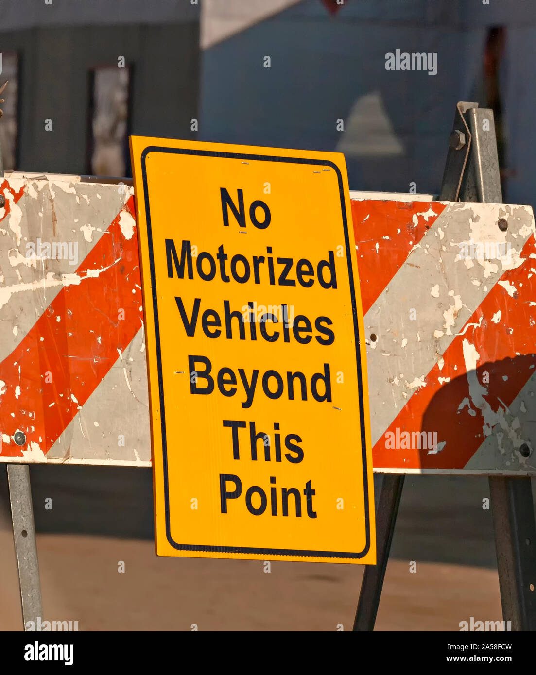 No Motorized Vehicles Beyond This Point Stock Photo