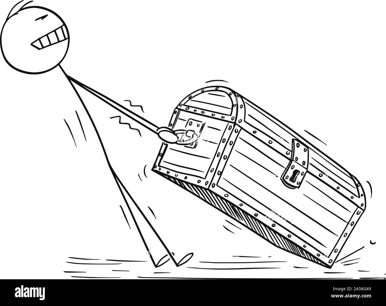 Vector cartoon stick figure drawing conceptual illustration of man or  businessman pulling big and heavy wooden treasure chest. Concept of success  Stock Vector Image & Art - Alamy
