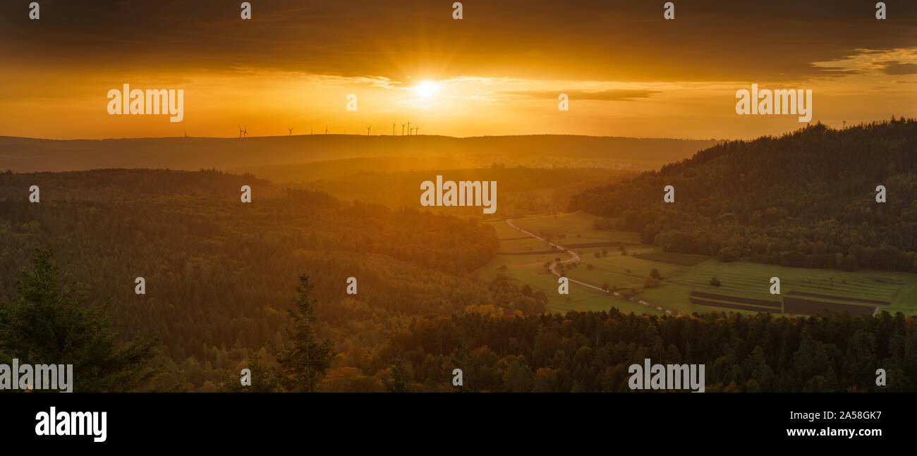 Sunrise in the northern black forest Stock Photo