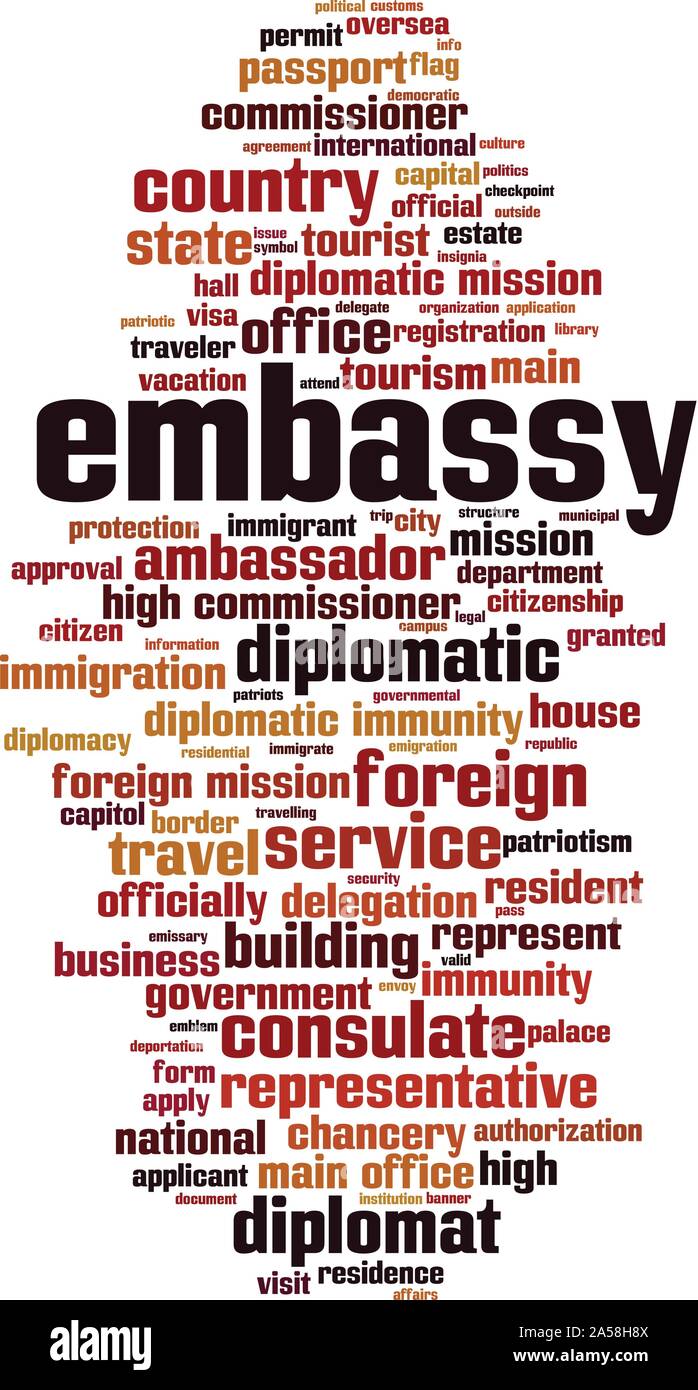 Embassy word cloud concept. Collage made of words about embassy. Vector illustration Stock Vector