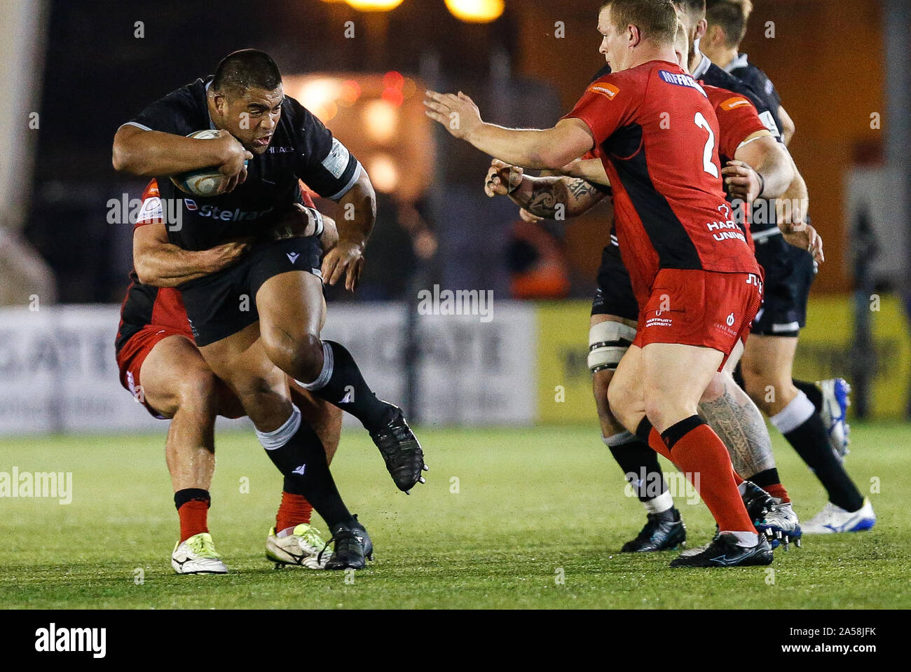 Newcastle, UK. 15th Sep, 2019. NEWCASTLE UPON TYNE, ENGLAND OCTOBER 18TH Rodney Ah You of Newcastle Falcons powers on during the Greene King IPA Championship match between Newcastle Falcons and Hartpury College at Kingston Park, Newcastle on Friday 18th October 2019. (Credit: Chris Lishman | MI News) Editorial Use Only Credit: MI News & Sport /Alamy Live News Stock Photo