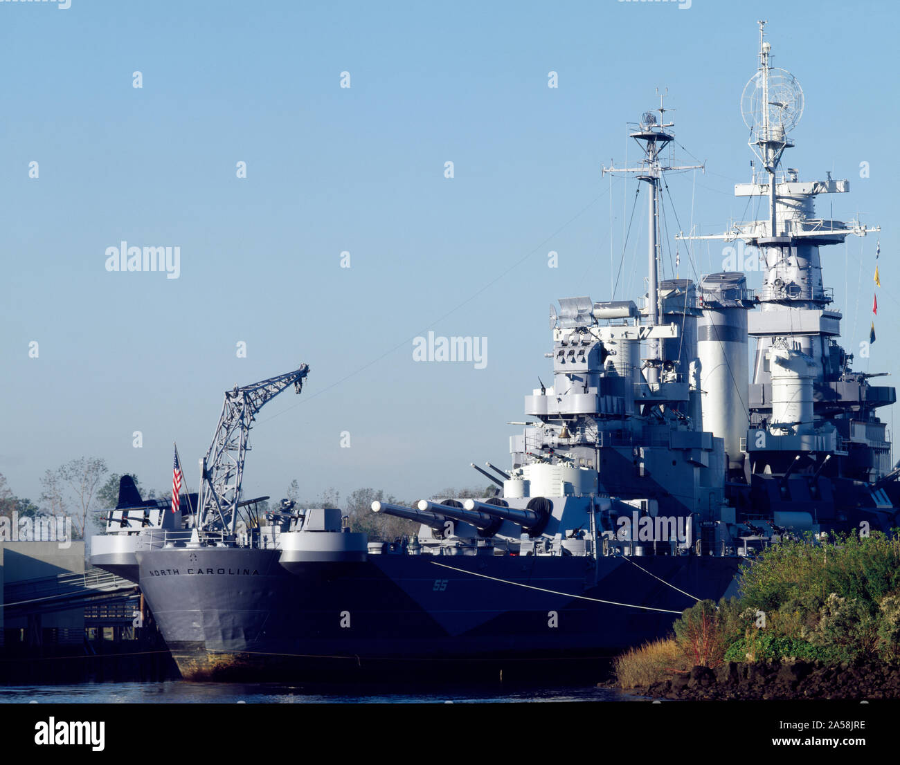 USS North Carolina, anchored in the Cape Fear River, Wilmington, North ...