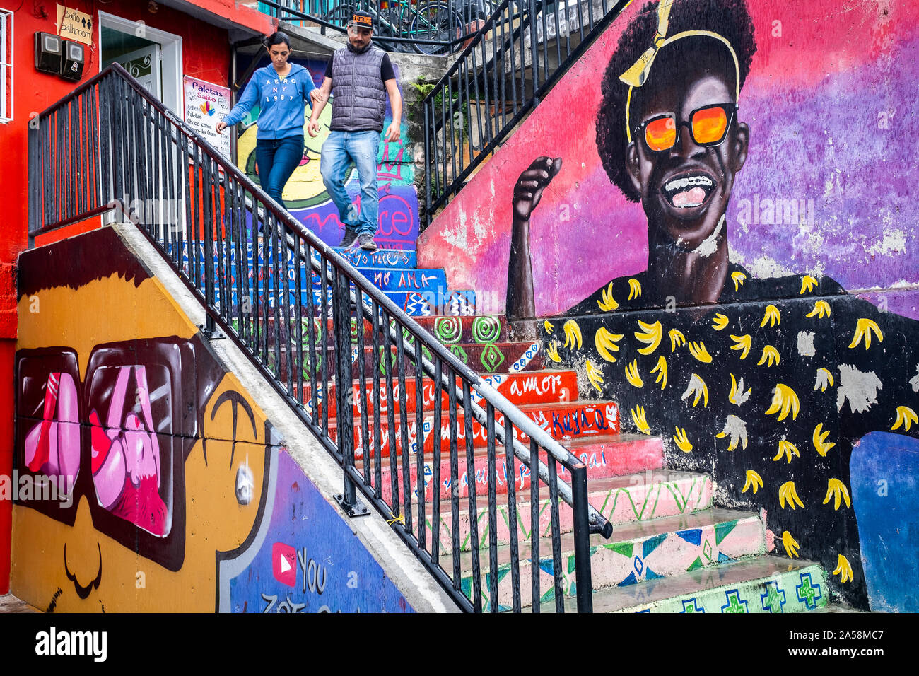 Street art, mural, graffiti, Comuna 13, Medellín, Colombia Stock Photo