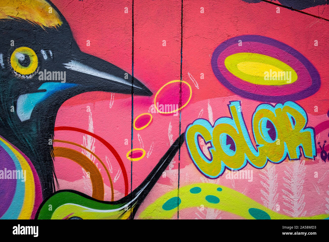 Street art, mural, graffiti, Comuna 13, Medellín, Colombia Stock Photo