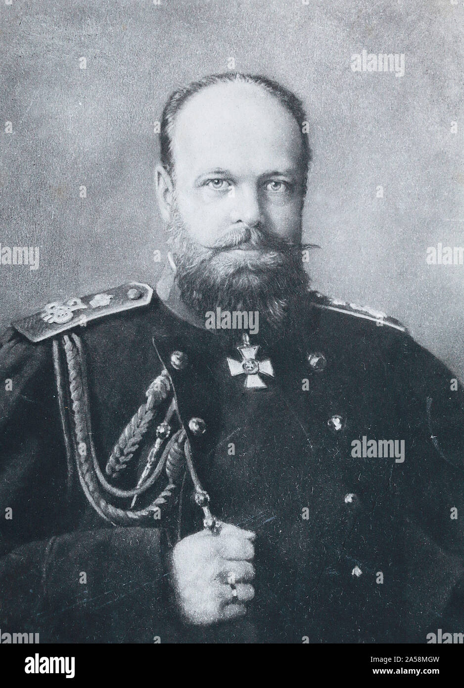 Portrait of His Majesty Russian Emperor Alexander III. Engraving of the 19th century. Stock Photo
