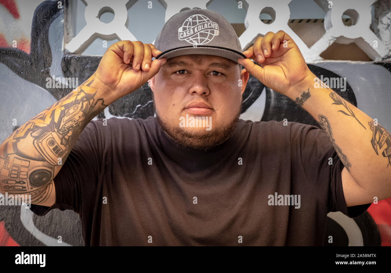 jeihhco Castaño, social leader, Hip Hopper, member of rap band C15,  co-founder of `La Casa de Hip Hop Kolacho´, from Comuna 13, Medellín,  Colombia Stock Photo - Alamy