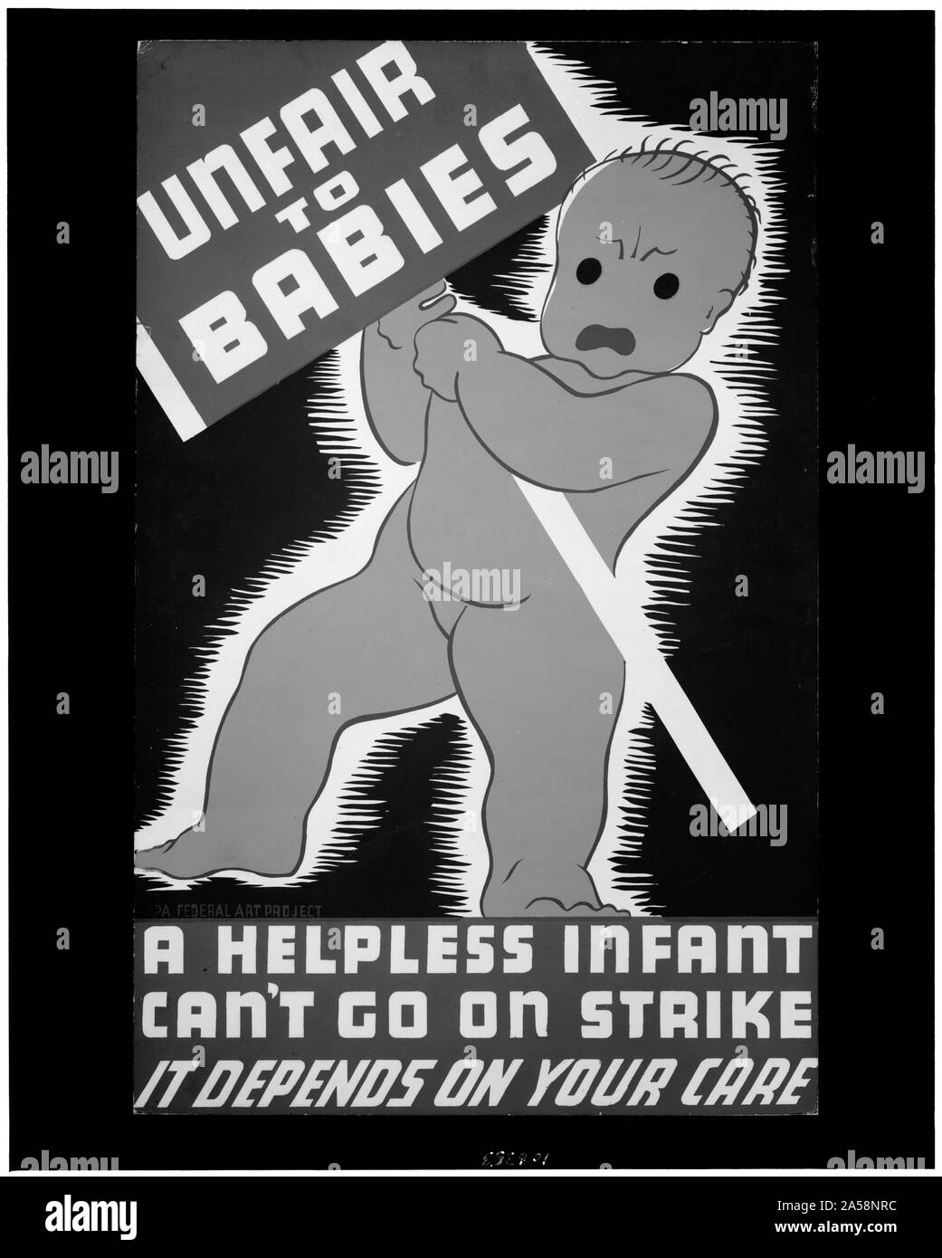 Unfair to babies Abstract Poster promoting proper child care, showing