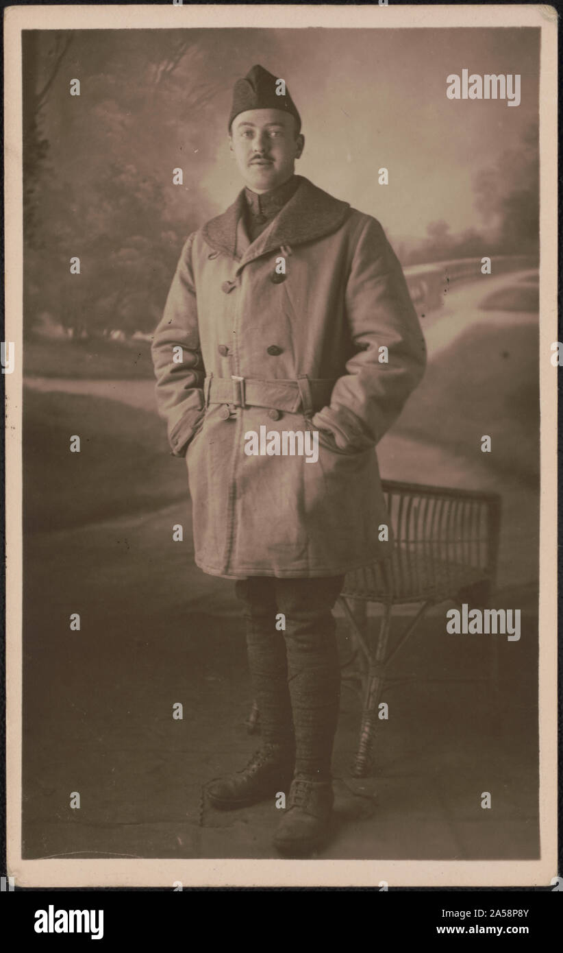 Unidentified African American soldier in uniform, overcoat, and ...