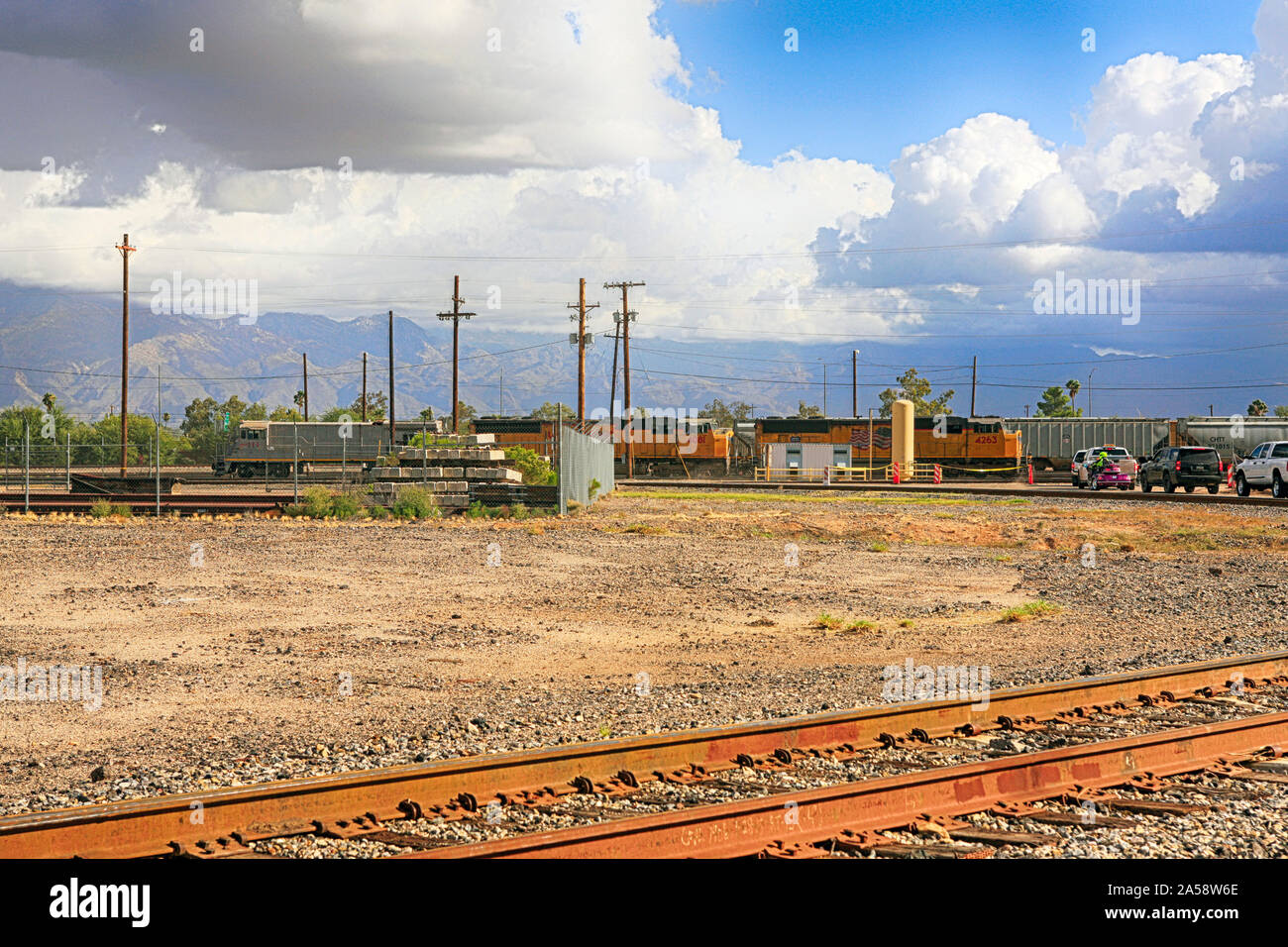 Union Pacific GE AC6000CW bright yellow in the Tucson rail