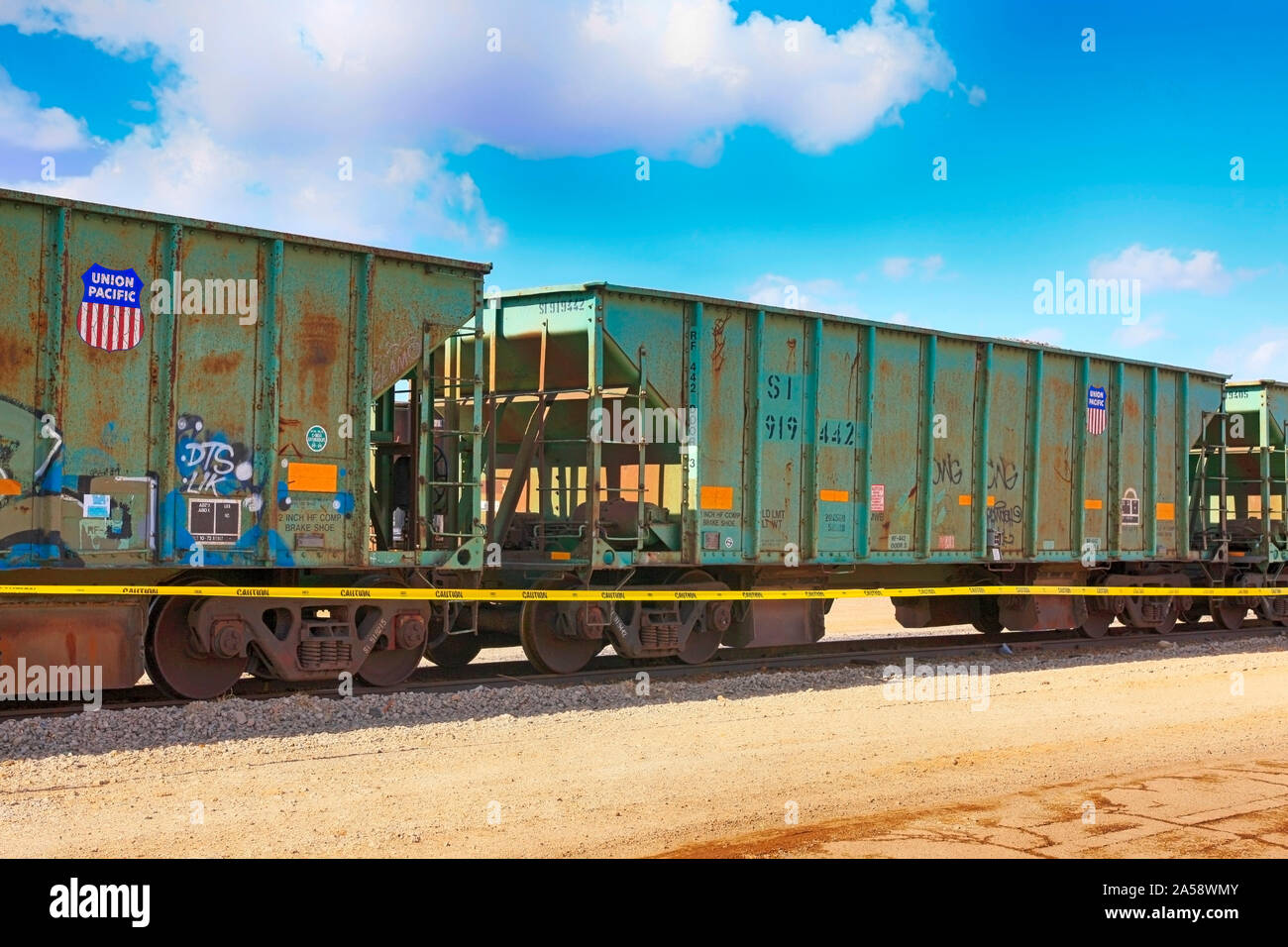 Union Pacific Railroad ore wagons at the Tucson Freight yard in Arizona 