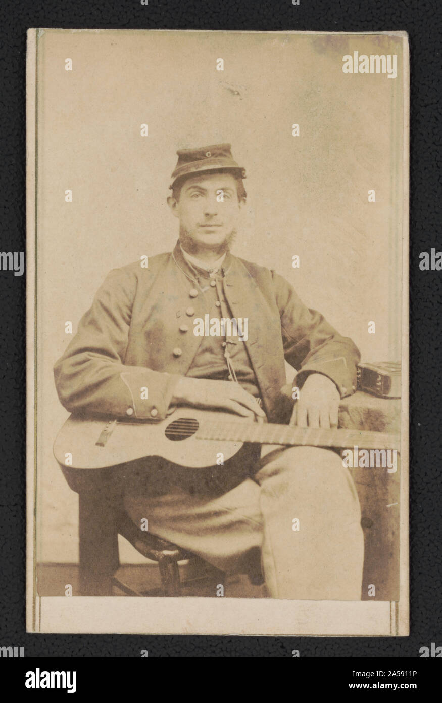Unidentified soldier in Union uniform with guitar Stock Photo