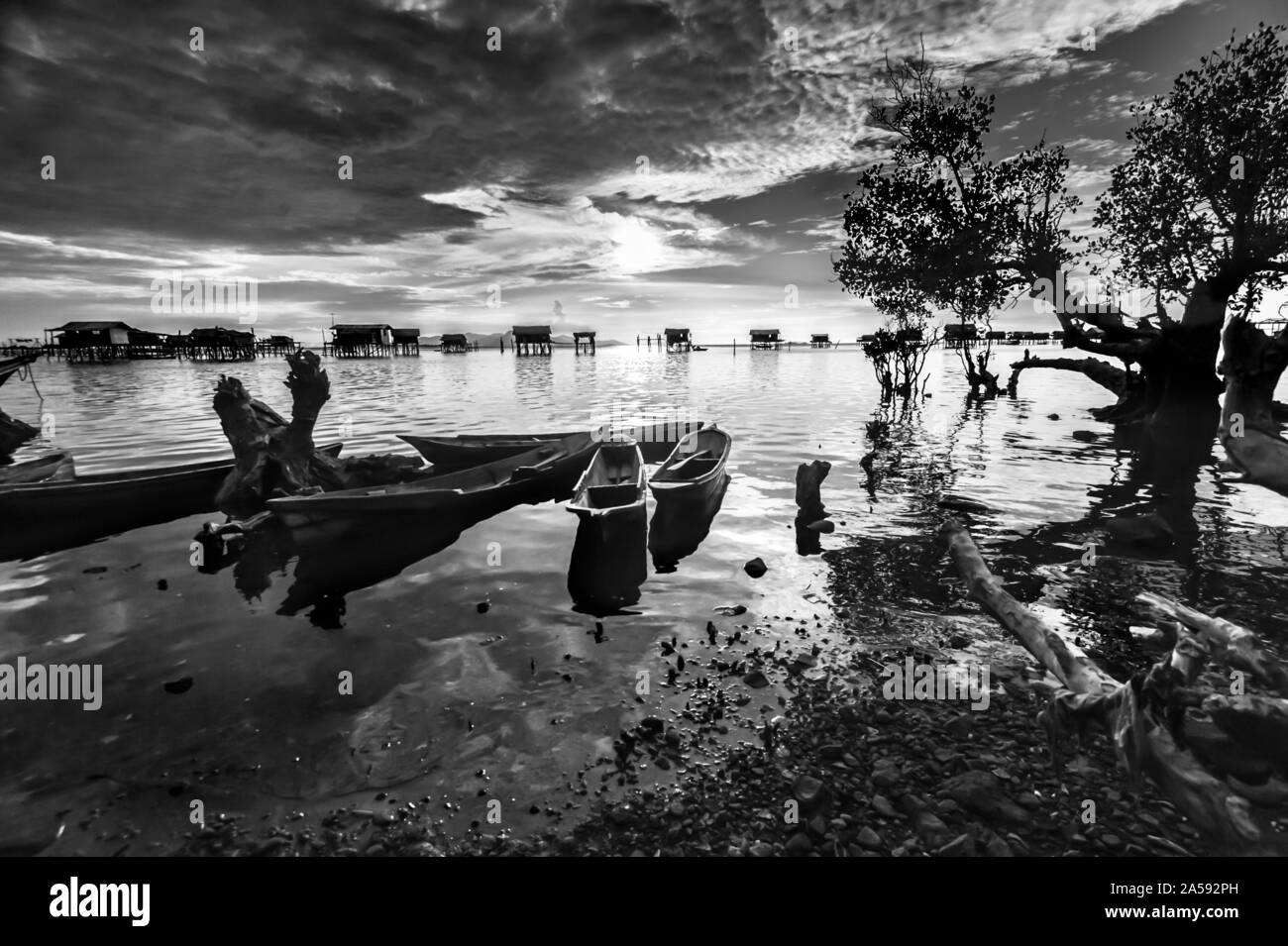Life of a gypsy marine community in sabah irrigation Stock Photo