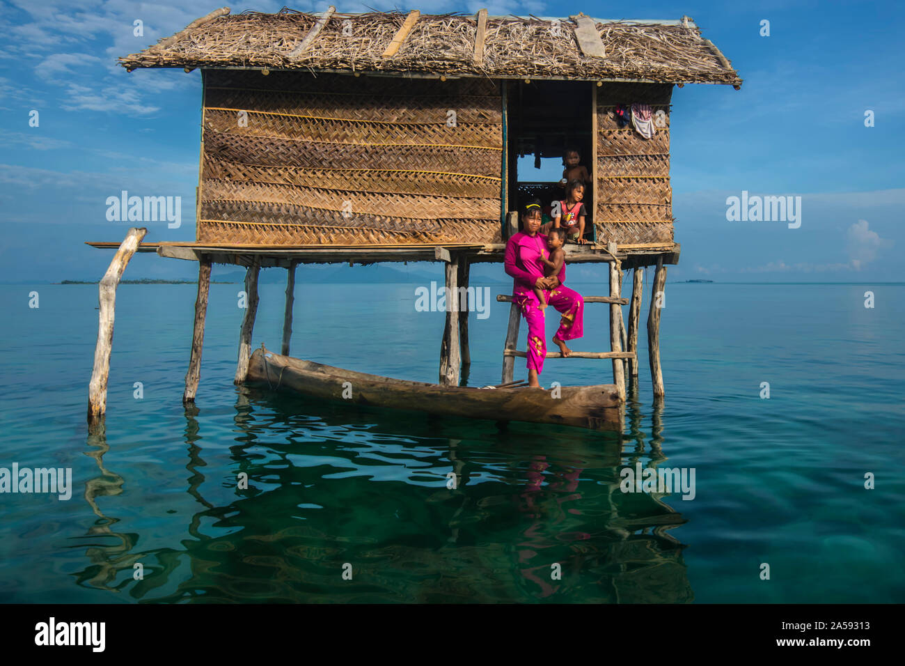 Life of a gypsy marine community in sabah irrigation Stock Photo