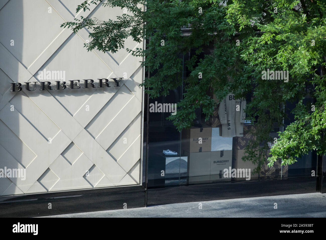 A logo sign outside of a Burberry retail store location in downtown  Washington, D.C. on July 24, 2019 Stock Photo - Alamy