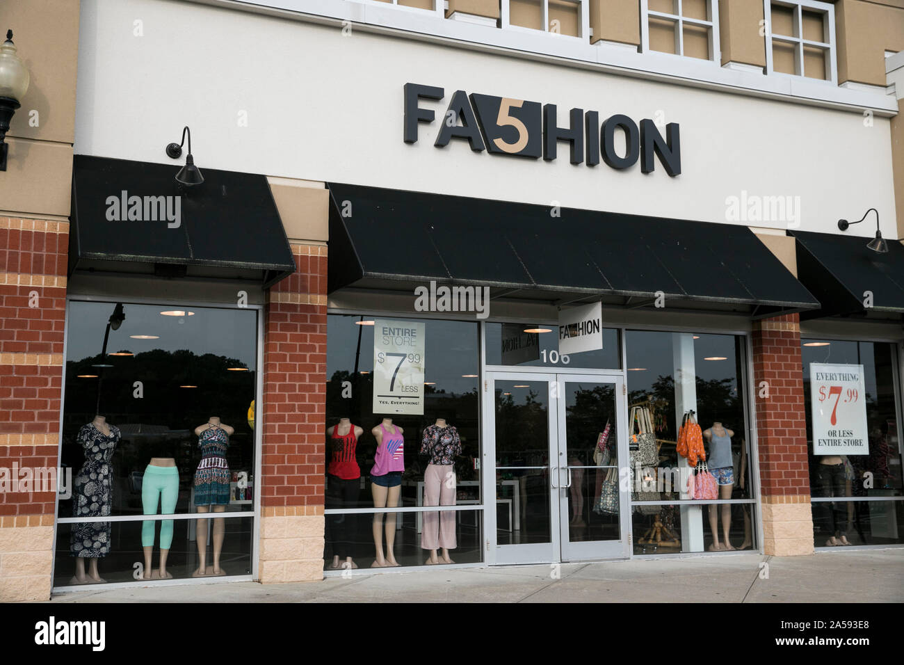 A logo sign outside of a Fashion 5 retail store location in Queenstown, Maryland on August 5, 2019. Stock Photo