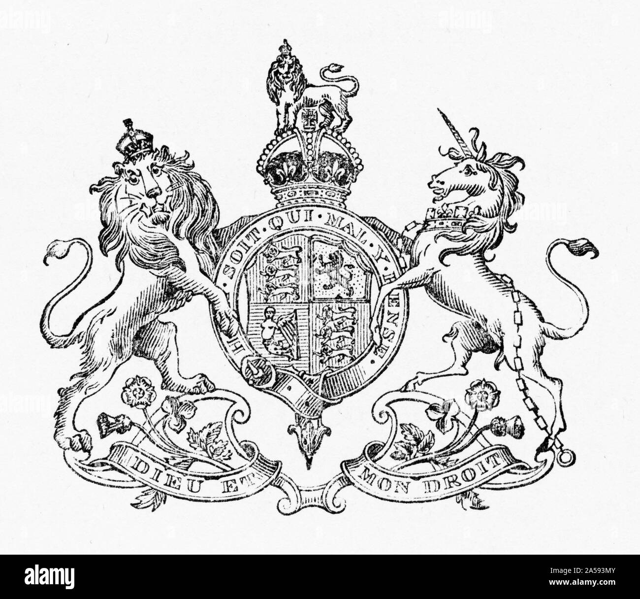 Engraving of the Coat of Arms for the Dominion of New Zealand . From a New Zealand Statutes book, 1930. Stock Photo