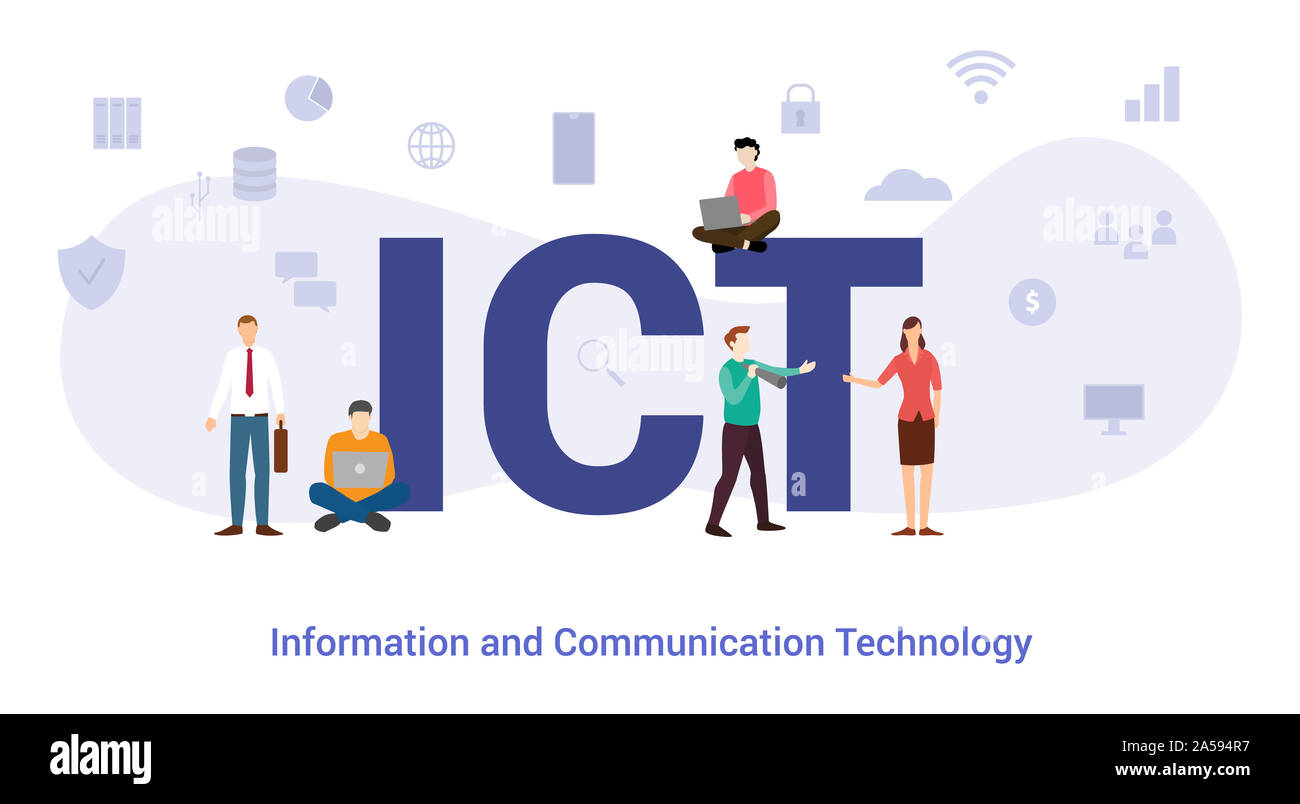 Ict Information And Communication Technology Concept With Big Word Or